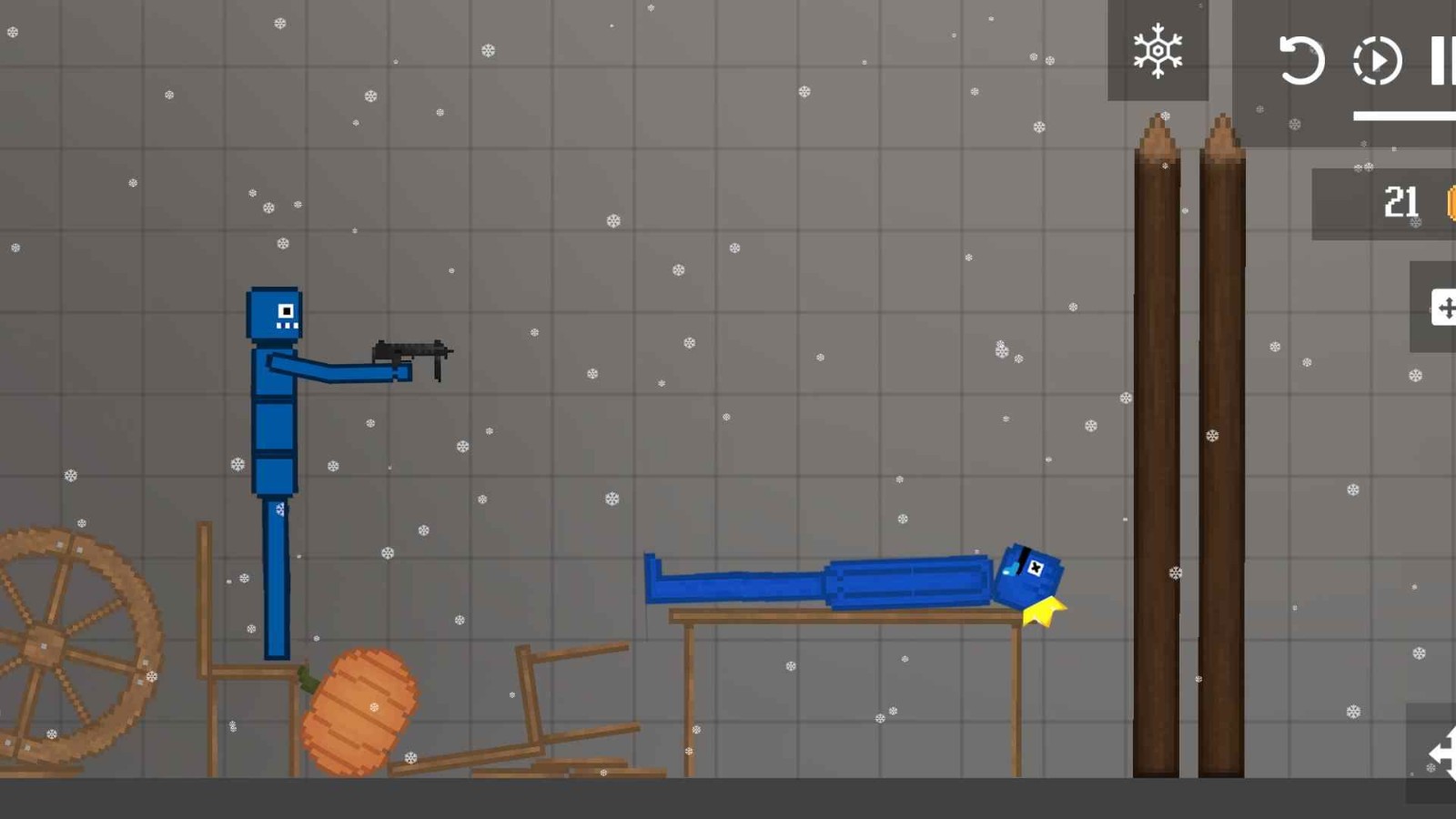 甜瓜沙盒游乐园会为玩家开创着另外一种沙雕情感的模拟类玩法，甜瓜类型的玩法上，你会有着不少其他角色的创造，不会影响着你在其中的欢乐。搞怪的氛围加上，其中人物那睿智的眼神，都是在为玩家的愉快情绪把关。还会有着天气的变化，雪花或者是雨水，都是会出现的。